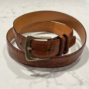 Brighton Cognac Croc-Embossed Leather Belt with Brass Buckle